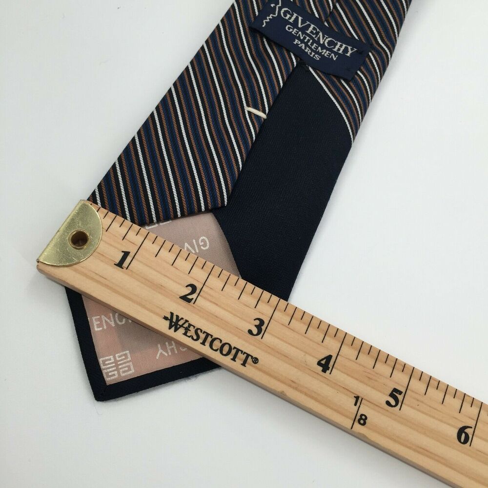 Vintage 1970s Givenchy Gentlemen Paris Tie Navy Blue Striped Skinny Necktie - Picture 11 of 12